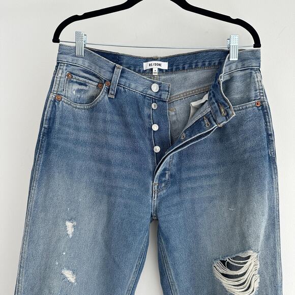 RE/DONE Jeans Womens 30 Blue 90s High Rise Loose Distressed Medium Destroyed - Picture 4 of 15